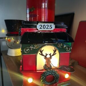 Festive Red Holiday Train with Reindeer